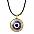 Böhmische Evil Eye Halskette mit Glasanhänger und Bronzerahmen an schwarzer Kordel - Goldener Glitzertextur Böser Blick Stil (JY006343-3)