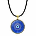 Retro Evil Eye Glasanhänger Halskette mit antikem Bronze-Rahmen und schwarzer Kordel - Blaues Konzentrisches Kreis-Kunstmuster-Stil (JY006343-4)