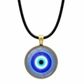 Klassische türkische Evil Eye Halskette mit Bronze-Anhänger an schwarzer Kordel - Hochtransparenter Glaskuppel-Augapfel-Stil (JY006343-5)