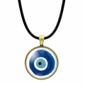 Detailansicht des Vintage-Bronze-Amuletts mit bösem Blick und Glas-Cabochon-Anhänger - Aquarell Handgemalter Amulett-Stil (JY006343-12)