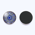 Detailed view of evil eye glass fridge magnet showing decorative front and magnetic back - Mandala Radial Geometric Style (JY006352-7)