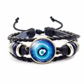 Handgefertigtes Evil Eye Lederarmband mit blauem Glasanhänger für Damen und Herren - Blau-weißer Stil (JY006334-2)