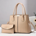 Detail der khakifarbenen Tragetasche mit Webmuster und passender Umschlag-Clutch - Tote Bag Und Umschlag-Clutch (707-2) / Khaki