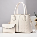 Modisches Handtaschen-Set in Creme mit geometrischer Textur und passender Clutch - Tote Bag Und Umschlag-Clutch (707-2) / Weiß