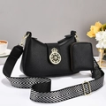 Elegante bolso de media luna en cuero negro con correa tejida y mini monedero - L25 A7 A19 / Negro