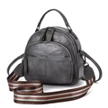 Versatile dark grey pebbled leather backpack with classic striped wide shoulder strap - Gray