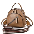 Brown lychee PU leather bag featuring red and green striped webbed shoulder strap detail - Khaki