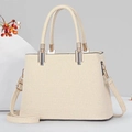 Beige woven multi-layer handbag with crossbody strap and luxury textured finish - Off White