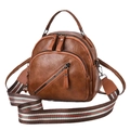 Brown multi-layer phone bag in pebbled PU leather with a striped detachable wide strap - Earthy Yellow