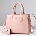 Sac fourre-tout à rayures roses avec pochette assortie et détails en métal doré - 31x14x23.5cm / Rose