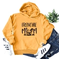 Flat lay of mustard Frenchie Mom hoodie with dog print, jeans and sneakers - S / Ginger Yellow