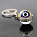 Portachiavi occhio turco con ciondolo in vetro blu su anello in lega d'argento - Occhio del Diavolo Texture Sabbia Dorata (JY006341-3)