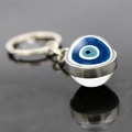Portachiavi turco malocchio blu con ciondolo in vetro a doppia faccia e anello in argento - Occhio Blu Bianco Nero (JY006341-12)