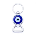 Evil Eye Flaschenöffner Schlüsselanhänger aus poliertem Metall mit blauem Amulett - Klassischer Blau Weiß Stil (JY006347-1)