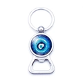 Türkischer Evil Eye Flaschenöffner Schlüsselanhänger aus Metall mit blauem Augen-Anhänger - Dunkelblau Wirbel Stil (JY006347-2)