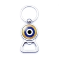 Polierter silberner Flaschenöffner-Schlüsselanhänger mit Evil Eye Glaseinlage - Dunkelblau Goldfolie Stil (JY006347-3)