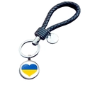Portachiavi in pelle intrecciata con ciondolo a cuore bandiera Ucraina e anello - Cuore Bandiera Ucraina (JY006310-13)
