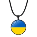 Ukraine flag glass dome pendant necklace with black cord cord on white background - Ukraine Flag Style (JY006312-1)