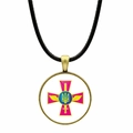 Detail des ukrainischen Militäremblems auf Bronze-Anhänger mit schwarzer Kordel - Rosa Kreuz Militärwappen (JY006311-10)
