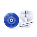 Manschettenknöpfe mit blauem Evil Eye und polierter Silberfassung für Herrenhemden - Transparenter Gewölbter Blauer Böser Blick (JY006351-4)