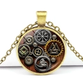 Detailed view of bronze Viking compass pendant with steampunk gears and glass dome cover - Steampunk Valknut Gear Style (JY006521-4)