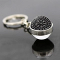 Porte-clés boussole viking nordique avec pendentif boule de verre et runes argentées - Style Boussole Viking Runes (JY006535-1)
