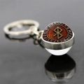 Nordic Viking compass keychain with Odin rune symbol glass ball on reflective surface - Red Wood Vegvisir Runes Style (JY006535-12)