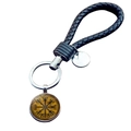 Nordic Viking leather keychain with woven cord and vintage Vegvisir compass charm - Retro Compass Style (JY006536-2)