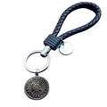Nordic Viking keychain with braided leather strap and Odin rune compass metal pendant - Viking Compass Style (JY006536-1)