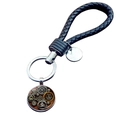 Steampunk Valknut compass keychain with black braided leather strap and metal gear detail - Steampunk Gear Style (JY006536-4)