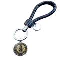 Detailed view of Viking keychain featuring braided leather cord and Rune sword pendant - Winged Sword Style (JY006536-5)