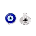 Blue Evil Eye clip-on earrings for women with a minimalist round glass Nazar design - Classic Deep Blue Style (JY006329-1)
