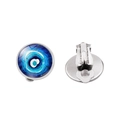Turkish Evil Eye clip-on earrings with blue glass and silver-colored metal clasp - Transparent Glossy Blue Style (JY006329-2)