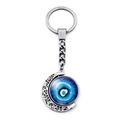 Draaiende Turkse Evil Eye maan sleutelhanger met blauwe nazar glazen bedel in zilveren kleur - Maan Boze Oog Stijl (JY006337-2)