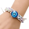Pulsera de ojo turco tejida a mano con dije de vidrio y cordón colorido ajustable - Estilo Trenzado Rosa Azul Blanco Verde (JY006348-2)