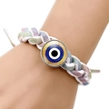 Pulsera de mal de ojo hecha a mano con cordones brillantes de colores y amuleto azul turco - Estilo Trenzado Brillo Multicolor (JY006348-3)