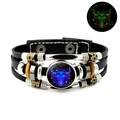 Leuchtendes Stier-Sternzeichen Lederarmband mit mehrlagigen Bändern und fluoreszierendem Anhänger - 2-Stier