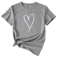 Detail of grey crewneck T-shirt featuring a white heart print and stylish knotted hem - S / Dark Gray (White Font)