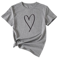 Detail of grey T-shirt featuring a hand-drawn heart print and stylish front hem knot - S / Dark Grey (Black Font)