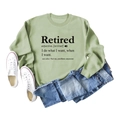 Flachbild von salbeigrünem Retired Sweatshirt mit Jeans und weißen Segeltuchschuhen - S / Olivgrünes Sweatshirt (Schwarze Schrift)