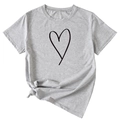 Détail du t-shirt gris à col rond avec imprimé cœur noir et nœud élégant à l'ourlet - Gris Clair (Police Noire)