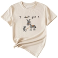 Detail of beige cotton T-shirt featuring a funny mouse and donkey graphic with a side knot - S / Sand