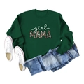 Détail de l'imprimé girl MAMA avec motif léopard sur un sweat vert foncé à col rond - S / Vert Foncé (Imprimé Blanc)