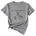 Detail of grey crewneck T-shirt with 'I don't give a' mouse and donkey print - S / Dark Gray