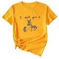 Detail of a bright yellow cotton T-shirt with funny quote and knotted hem design - S / Mustard Yellow