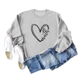Close-up of heart and math print on grey long sleeve crewneck sweatshirt flat lay - Grey (Black Font)