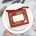 Caja de regalo tipo cajón roja con lazo de terciopelo y diseño floral para bodas - Rojo