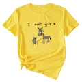 Detail of yellow cotton t-shirt featuring cartoon animal print and side knot design - Yellow