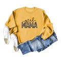 Yellow girl MAMA sweatshirt with leopard print text and blue denim shorts flat lay - Yellow (Black Letters)