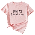 Pink cotton t-shirt featuring Fun Fact I Don't Care slogan with creative knotted hem detail - S / Pink